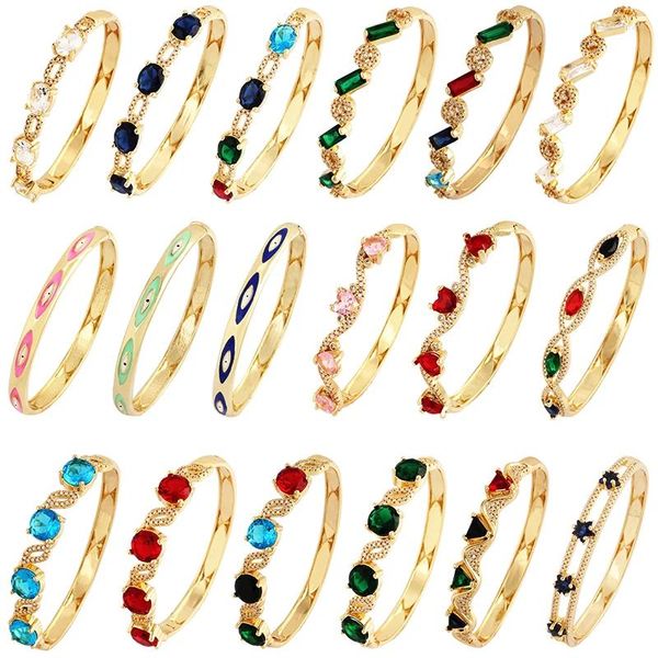 Bracciale rigido alla moda con geometria colorata, polsino con zirconi, stella scintillante, cuore, quadrato, forma ovale, braccialetto a doppia faccia, forniture per gioielli