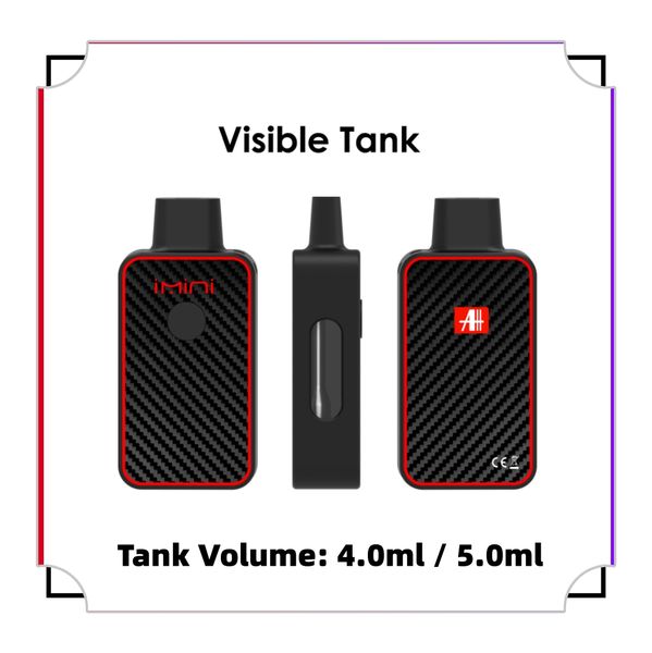 IMini C18 Einwegvolder Pen 4,0 ml 5,0 ml leerer Ölverdampfer D8 D9 380mah Vorheizen USB -Aufladungsvorrichtung Keramikheizelement Pod sichtbare Tank Vape Carts Patronen Patronen Patronen Patronen