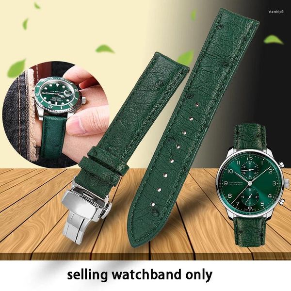 Uhrenarmbänder Echtes Straußenleder-Armband für Herren- und Damengürtel mit Schmetterlingsschnalle 18 20 22 mm Universal-Lederarmband