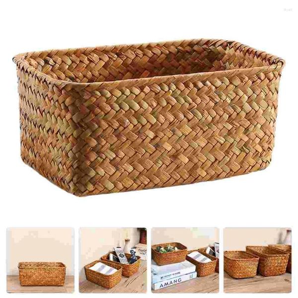 Conjuntos de louça cesta decorativa organizador de armazenamento de desktop seagrass tecido caixa de brinquedo cestas para casa