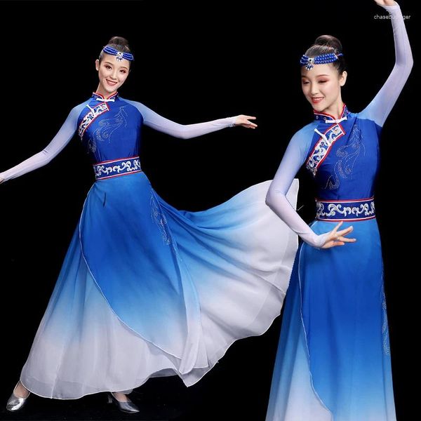 Abbigliamento da palcoscenico Costume da spettacolo di danza tibetana Abito mongolo femminile Abbigliamento da ballo cinese Abito da festival antico popolare