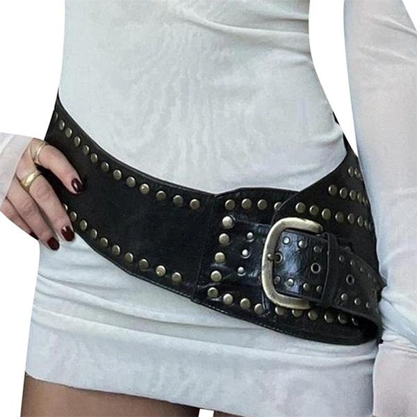 Cinture Xingqing Fibbia per cintura vintage Donna Anni 2000 Con borchie in pelle PU Goth Grunge Vita larga per pantaloni Jeans Abito streetwear