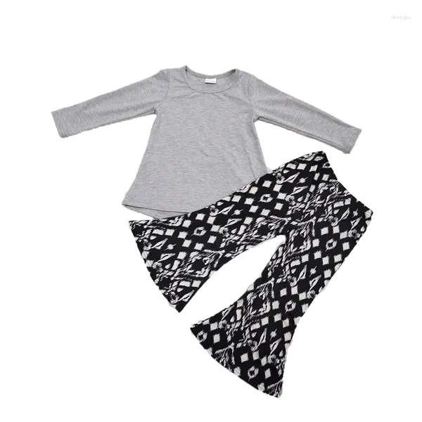 Комплекты одежды: детский комплект серого топа и черно-белых брюк, наряд для девочек с круглым вырезом