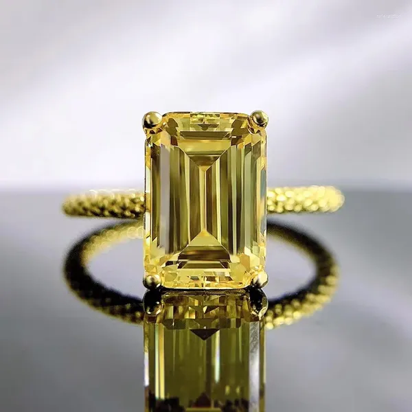Anelli a grappolo in oro 14 carati con taglio smeraldo e topazio, in vero argento sterling 925, con fascia nuziale per donna, uomo, gioielli di fidanzamento regalo