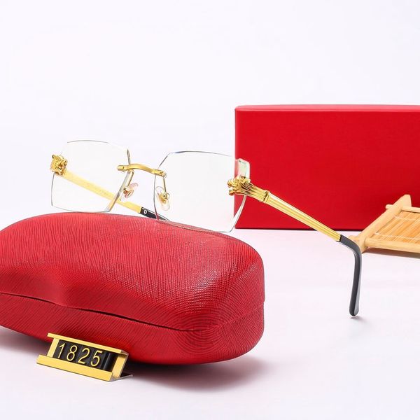 Högkvalitativ Leopard Head Composite Metal Rimless Optical Frame Classic Rectangle Square Gold Sunshade Lunette Man Carti_voghion.com