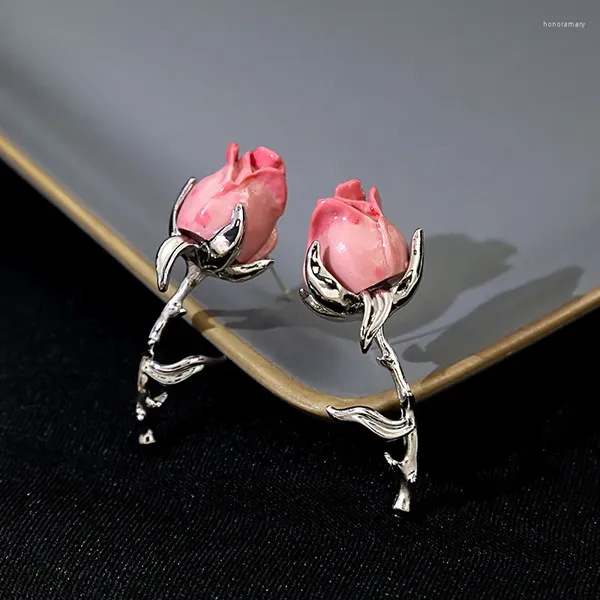 Серьги-гвоздики, модные серьги-гвоздики в форме розы для женщин и девочек, градиентные розовые цветы, вечерние ювелирные аксессуары