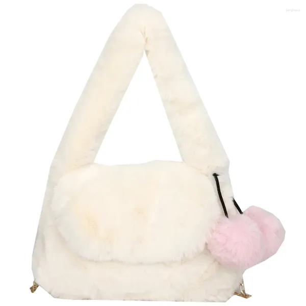 Sacos de noite Mulheres Furry Satchel Bag Soft Fluffy Underarm Cor Sólida Versátil Pele Falso Com Pingente Feminino Inverno Diário