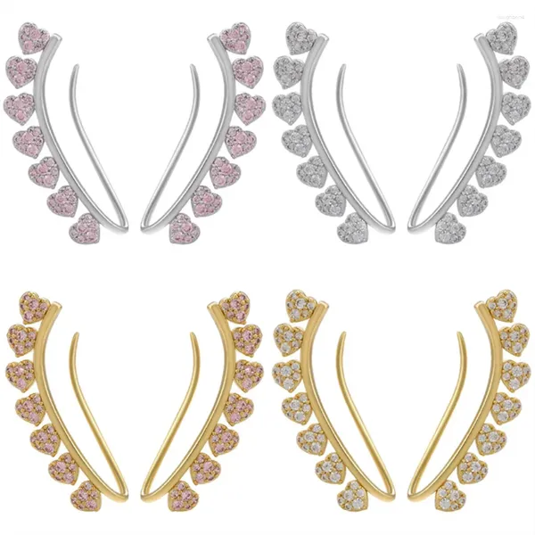 Brincos 2 pares de jóias de luxo para mulheres pavimentadas zircão rosa coração brincos gancho aberto orelha-anéis clipe qualidade senhora menina