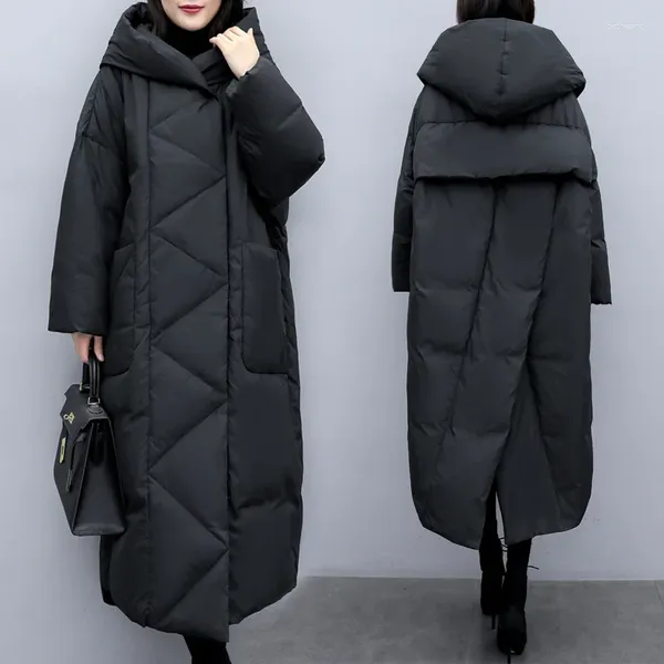 Casacos de Trench das Mulheres 2023 Long Winter Jacket Parka Mulheres Casaco Casual Solto Sobretudo Feminino Roupas Outerwear Algodão Down Hood Fluff A68