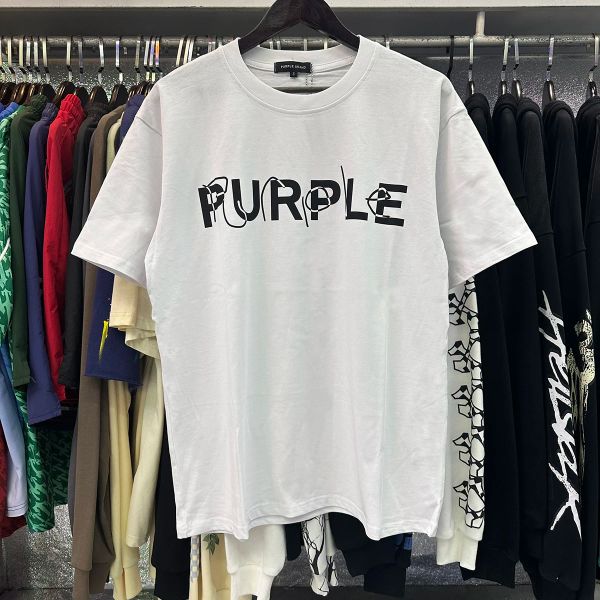 T-shirt con logo stampato con lettere vintage estive 23SS del marchio viola pesante. Maglietta ampia oversize unisex a maniche corte hip-hop