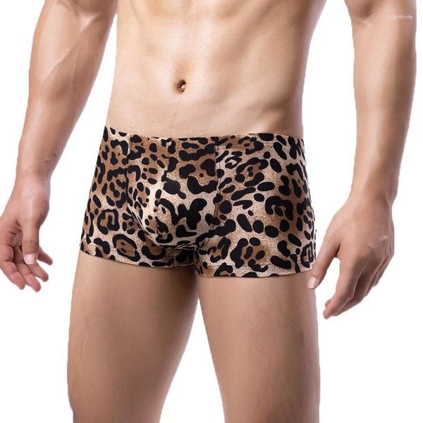 Cuecas masculinas roupa interior boxer shorts leopardo impresso pênis bolsa deslizamento homme sem costura boxershorts calzoncillos hombre troncos