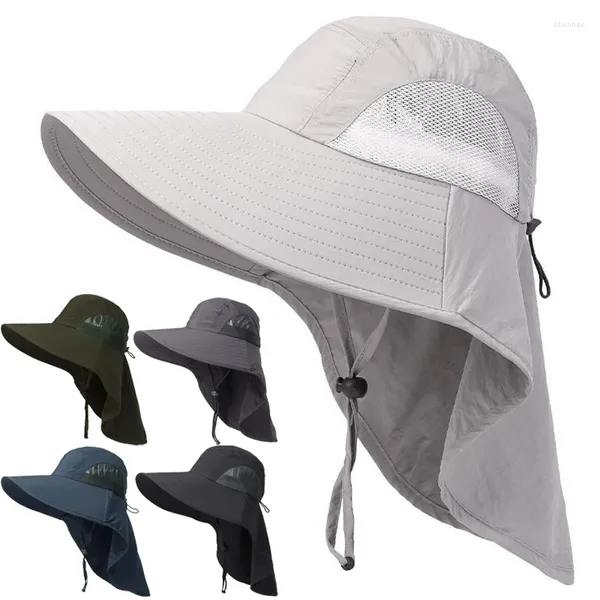 Berretti Cappello da pescatore all'aperto Uomo Donna Estate Asciugatura rapida Protezione del collo Cappelli a secchiello Anti-UV Cappellini da caccia da pesca traspiranti