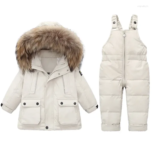 Casaco para baixo inverno russo-30 graus bebê menino menina conjunto de roupas jaqueta quente snowsuit criança crianças roupas terno de esqui macacão 80-110