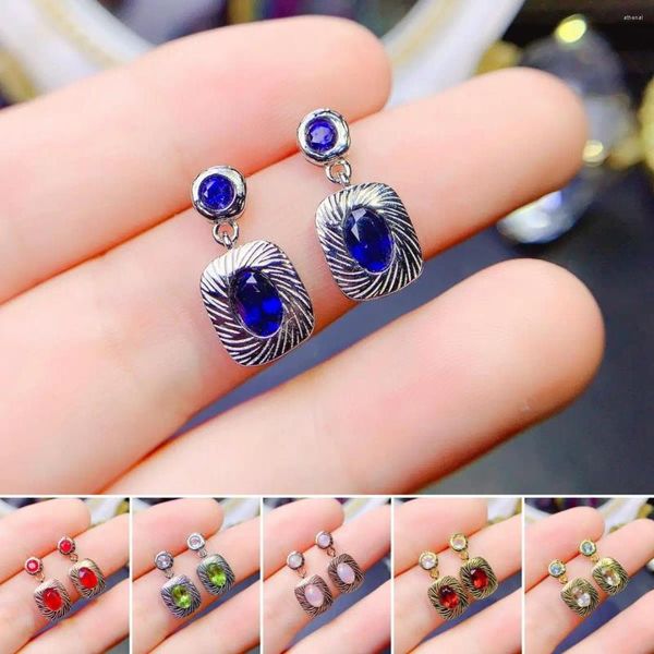 Stud Küpe FS 4 6 Doğal Safir/Olivin/Opal/Ruby Moda S925 Kadınlar İçin Saf Gümüş Güzel Düğün Takı Meibapj