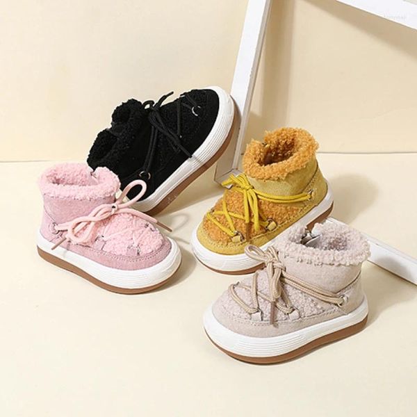 Botlar 2024 Kış Bebek Sıcak Peluş Kauçuk Toddler Çocuk Spor ayakkabılar moda bebek ayakkabıları küçük kızlar boyut 15-30