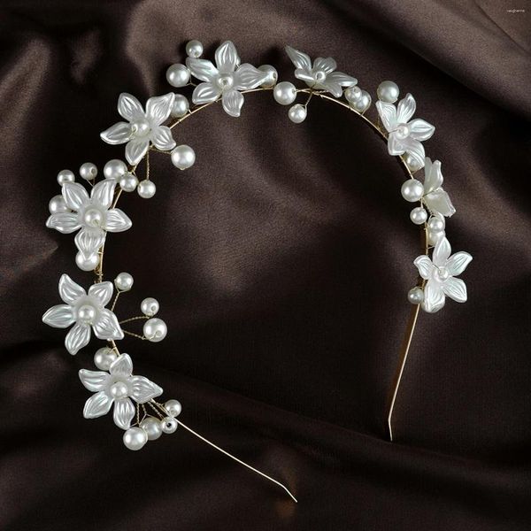 Fermagli per capelli Corona di fiori bianchi Fasce di perle Diademi semplici Accessori per gioielli da sposa per sposa Fasce per capelli a cerchio per feste per ragazze