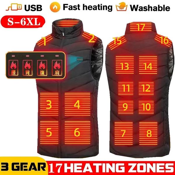 Coletes masculinos homens usb infravermelho 17 áreas de aquecimento colete jaqueta inverno elétrico aquecido colete para esportes caminhadas oversized 5xl 231021