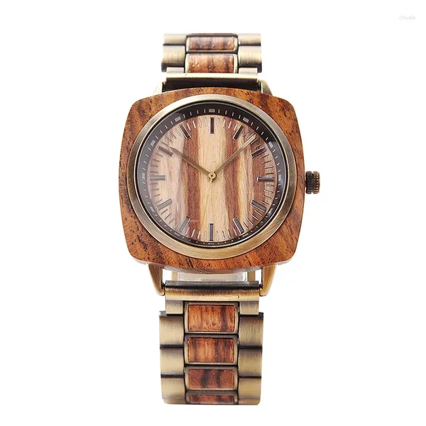Relógios de pulso FNGEEN Moda Mens Relógio de Pulso Madeira Relógio de Aço Inoxidável Reloj Hombre Presente de Natal com Caixa de Bambu Drophipping L-T06-1