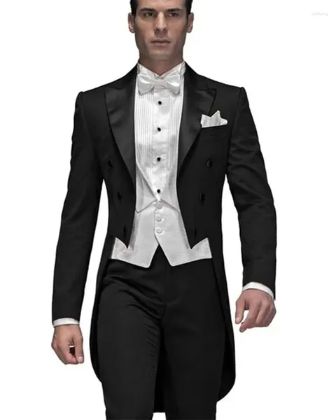 Abiti da uomo Ultimi disegni Cappotto nero Pantaloni da uomo Set Slim Fit 3 pezzi Outfit Tuxedo Sposo Costume da uomo Prom Blazer Gilet bianco