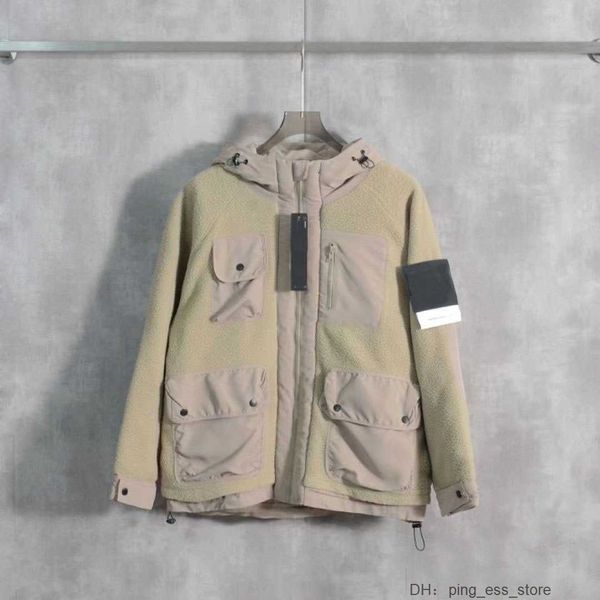 Herrenjacken Stones Island Jacke Lose sitzende Lammwolle Brusttasche Reißverschluss Männer und Frauen Winter Baumwolle Y9G2