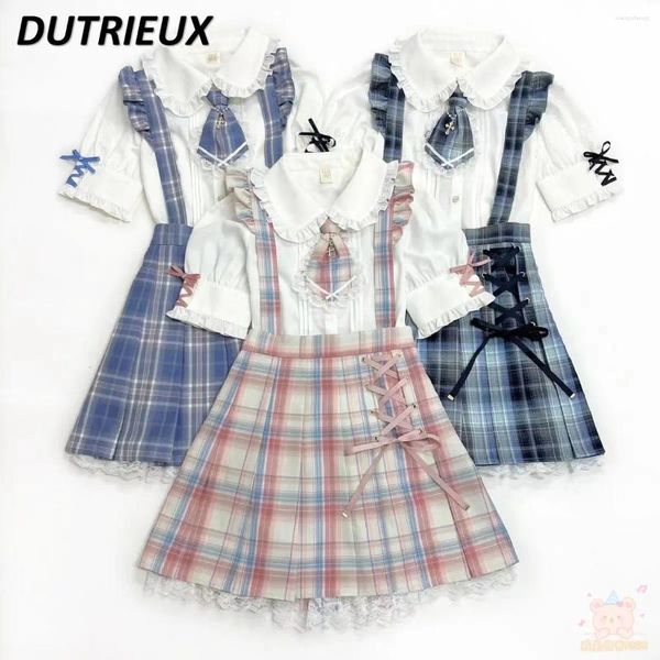 Arbeitskleider SC Bow Plaid Uniform JK Shirt Japanischer Stil Hosenträgerrock Student Sommer 2023 Rojita Lolita Short Set