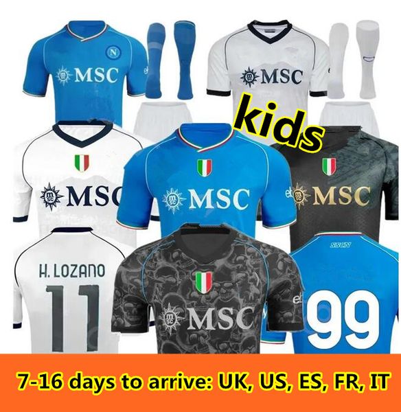 23 24 Kinder-NAPOLI-Fußballtrikot-Kit Maglia Naples 23 24 ZIELINSKI ANGUISSA OLIVERA KVARATSKHELIA FUSSBALL-HEMD OSIMHEN LOZANO SSC