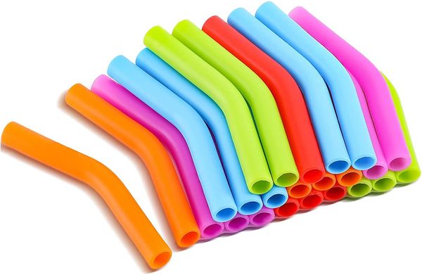 Cotovelo de palha de silicone de alta qualidade, tampa larga de aço inoxidável reutilizável, ponta de refrigerante para canudos OD, suco, café, leite, multicolorido -6 8 mm