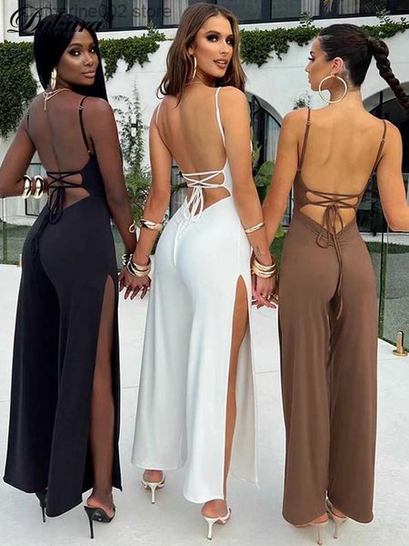 Tute da donna Pagliaccetti Dulzura Summer Women Sexy Y2K Lace Up Backless Strap Pagliaccetti Fessura Gamba larga Tuta Abiti Vacanza Streetwear Tuta T231023