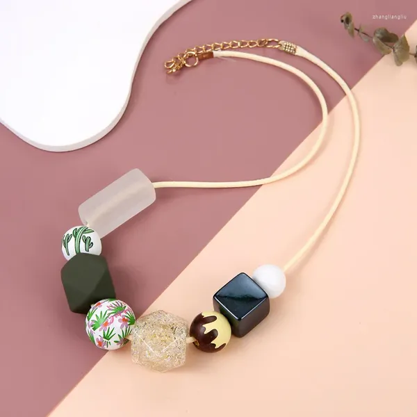 Colares de pingente de impressão vintage contas de madeira pingentes para mulheres geométrico acrílico bib colar colar jóias