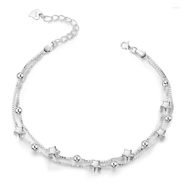 Link Armbänder VENTFILLE Silber Farbe Stern Doppelschicht Armband Für Frauen Mädchen 8 Perlen 6 Sterne Koreanische Designer Party Geschenk schmuck Dropship