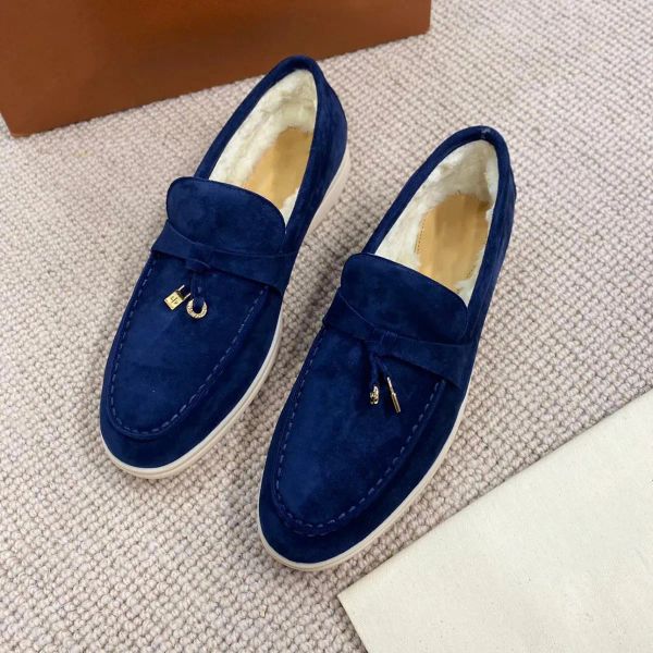 Loro Piano Casual Dress Schuhe Schuh Walk Flats Wildleder Leder Fell Innen Fahren Luxus Design Offene Herren Damen Mokassin