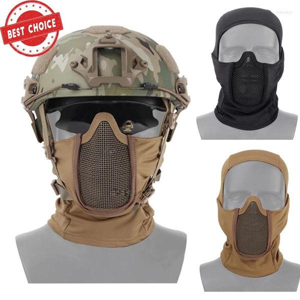 Bandane Maschera tattica di copricapo Passamontagna militare Berretto da combattimento Mezza faccia Maglia d'acciaio Paintball Maschere da caccia Protettive