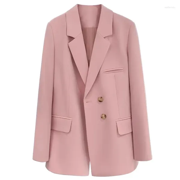 Abiti da donna Giacca sportiva da donna di colore rosa 2023 Colletto su misura moda monopetto Cappotto da ufficio Donna Autunno Abbigliamento