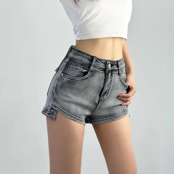 Damen Shorts Sommer Hohe Taille TVVOVVIN Spicy Girls Slim Elastic Denim Hip Wrap Sexy Mode Vielseitig KDIR