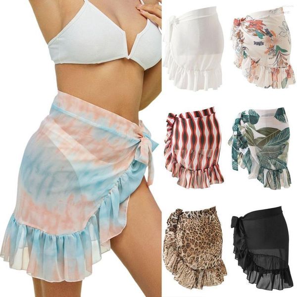 Saias meia saia verão chiffon curto praia flor padrão viagem sun bikini para mulheres malha