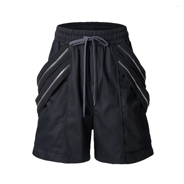 Shorts masculinos de alta rua bolsos perna larga baggy cordão carga y2k estilo vibe oversized calças de cinco pontos solto casual curto