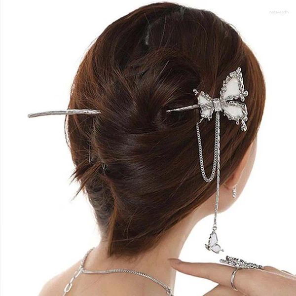 Grampos de cabelo estilo chinês borboleta branca franja hairpin o design é vento frio mínimo