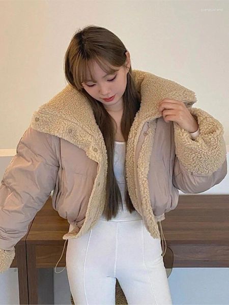 Casacos de trincheira femininos outono inverno 2023 jaqueta de algodão cordeiro cabelo moda coreano manga longa casual quente algodão-acolchoado casaco feminino outwears