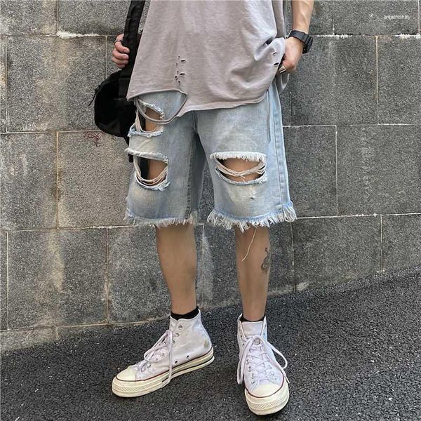 Jeans masculinos rasgados denim shorts para homens verão ins moda calças de cinco pontos vintage streetwear masculino calças casuais bottoms mais