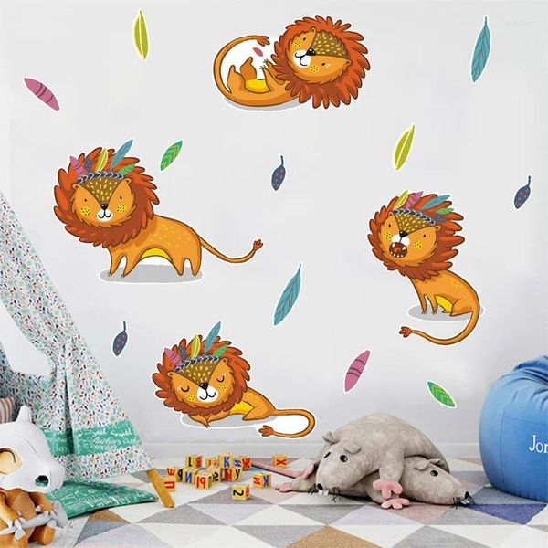 Adesivi murali Mamalook Style Adesivo per bambini Cartone animato Animale Leone Camera da letto Asilo nido Decorativo creativo