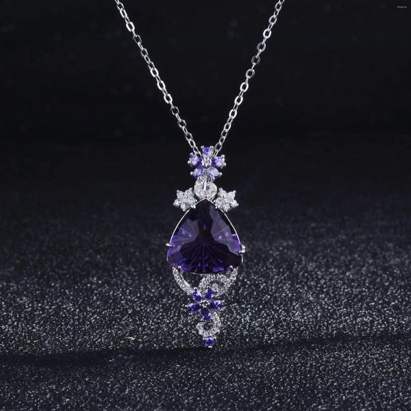 Pendants Genuine 925 Sterling Silver Amethyst Pendant Necklaces For Women Fine CN (Herkunft) Luxury Jewelry Gemstone Girl