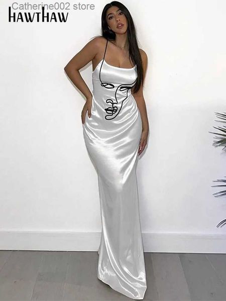 Vestidos sexy urbanos hawthaw mulheres moda festa clube streetwear sem mangas bodycon branco vestido longo 2023 roupas de verão itens por atacado para negócios t231023