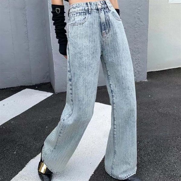 Jeans da donna Pantaloni lunghi in denim da pavimento a vita alta con tubo dritto allentato da donna