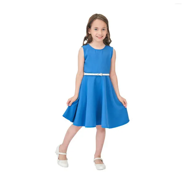 Vestidos de menina crianças bebês meninas primavera verão estampa babado sem mangas cinto vestido skatista