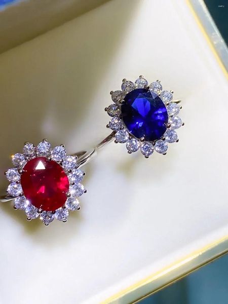 Cluster-Ringe Desire Princess's Ruby Ring 925 Sterling Silber Bunter Schatz Taubenei Roter Korund Täglicher Stil