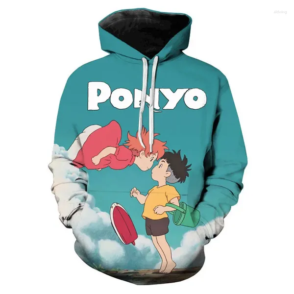 Hoodies masculinos Est Japanes Anime Ponyo no penhasco 3D impressão moda casual moletom bonito menino menina oversized casaco com capuz