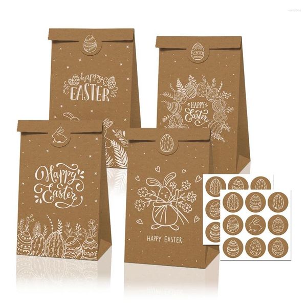 Подарочная упаковка LB070 12 шт., счастливые пасхальные яйца, кролики, яйца, день рождения, крафт-бумажные пакеты с наклейками, конфеты, украшения