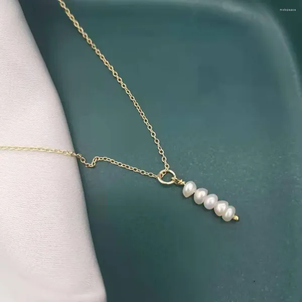 Pingentes delicados de água doce pérola barra colar 14k ouro cheio pescoço cadeias vintage feito à mão para mulheres elegantes jóias