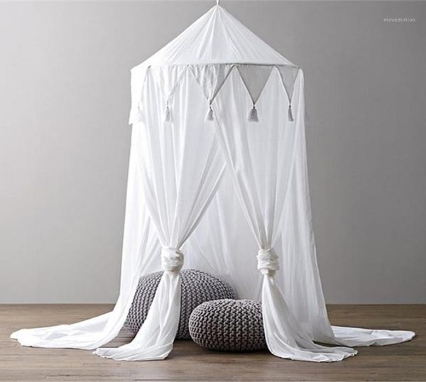Criança bebê cama dossel capa de cama mosquiteiro cortina cama redonda cúpula tenda algodão pendurado cúpula chiffon flâmula franjas mosquito net1 s8635781