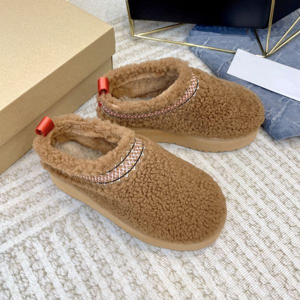 Tasman Chinelos de Pele de Castanha Slides Sherpa Fleece Fofo Tazz Trança Scuffs Mules Mulheres Ultra Mini Bota Plataforma Slip-on Sapatos Camurça Superior Conforto Outono Austrália vbr